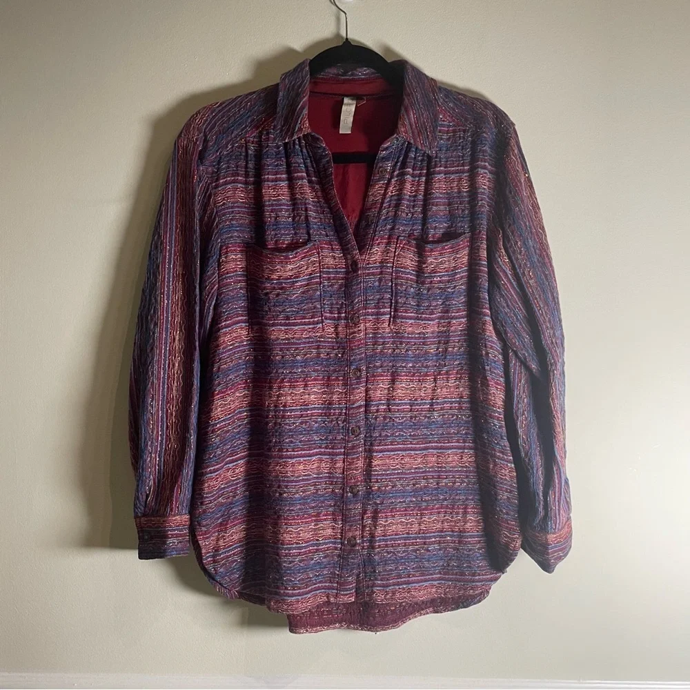 Pilcro Anthropologie Seamed Tunic Buttondown in Metallic Plum Small Wool Blend - Picture 4 of 10